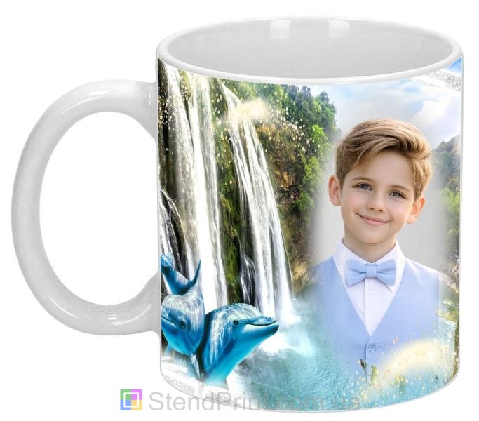 Кружка з фото водоспаду та дельфінів, природа — замовити