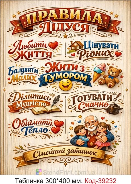 Табличка Правила дедушки в подарок для дедушки купить