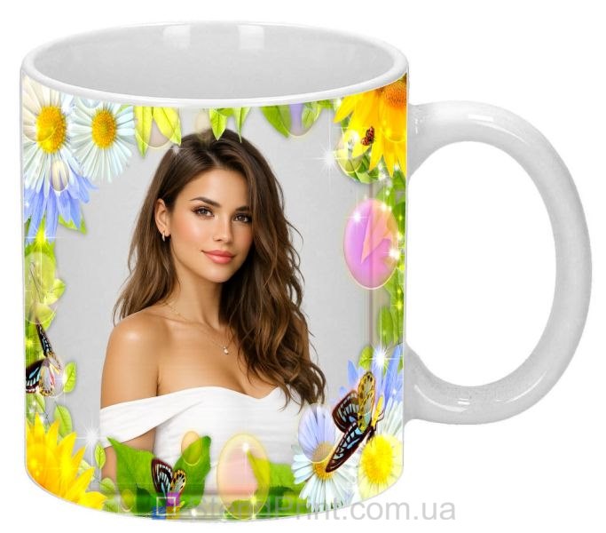 Кружка с фото цветы и бабочки со своим фото заказать
