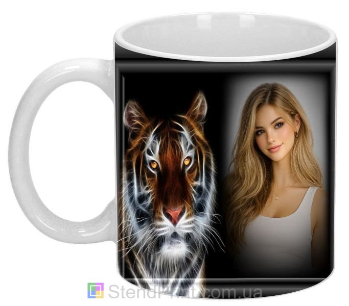 Кружка з фото тигр неоновий ефект замовити