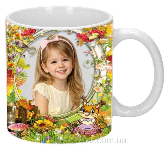 Детская чашка с фото осенний стиль белочка
