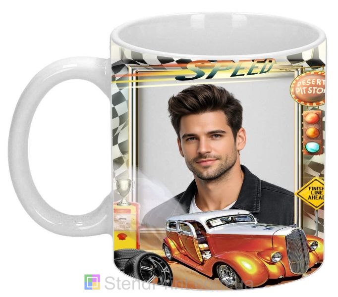 Кружка с фото в стиле ретро гонки с винтажным автомобилем персональный подарок автолюбителю