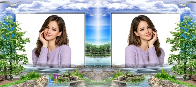 Горнятко з фото річка, дерева, блакитне небо, природа — замовити