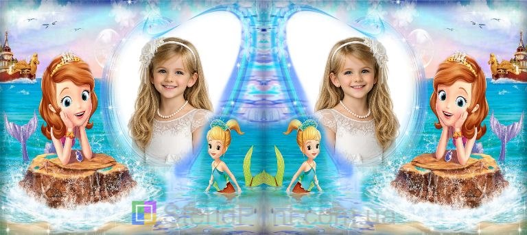 Детская кружка с фото русалочки и сердечко