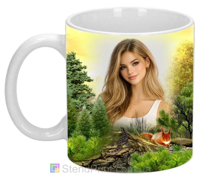 Чашка з фото лісова природа, ялини та лісові мешканці замовити