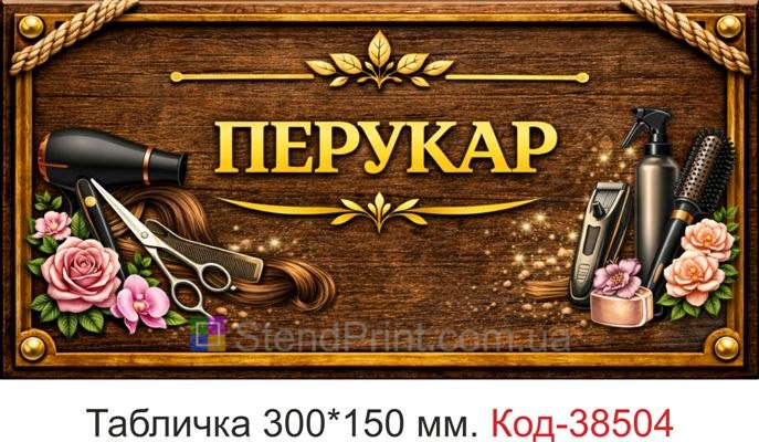 Табличка Перукар для кабінету замовити стиль дерево перукарський