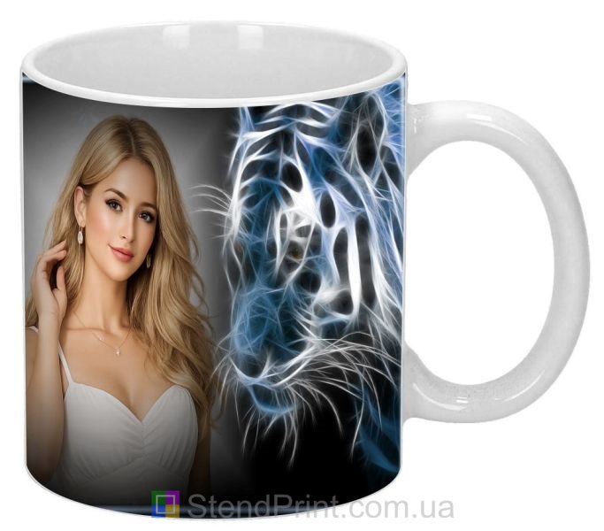 Чашка с фото неоновый тигр тёмный фон заказать