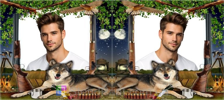 Чашка с фото в охотничьем стиле с ружьём и волком персональный подарок охотнику заказать онлайн