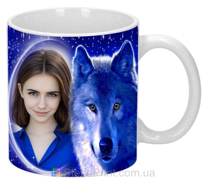 Чашка з фото вовк графічний стиль замовити