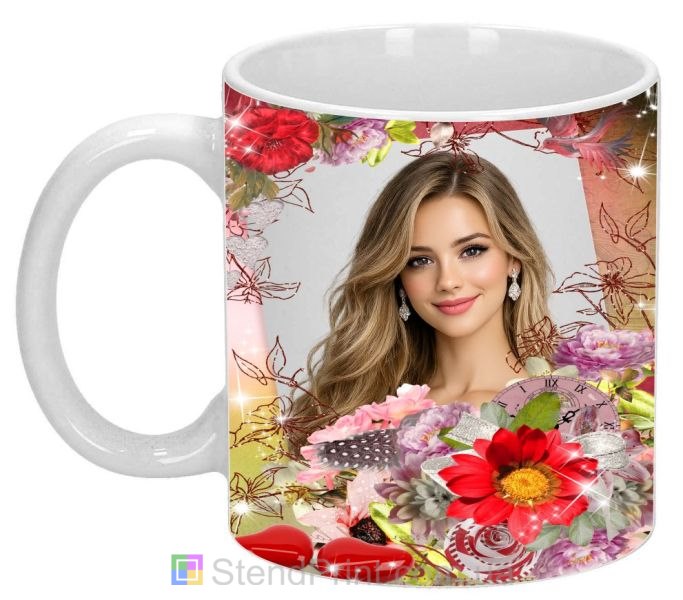 Чашка з фото для коханої з квітами та серцями що подарувати дівчині де замовити