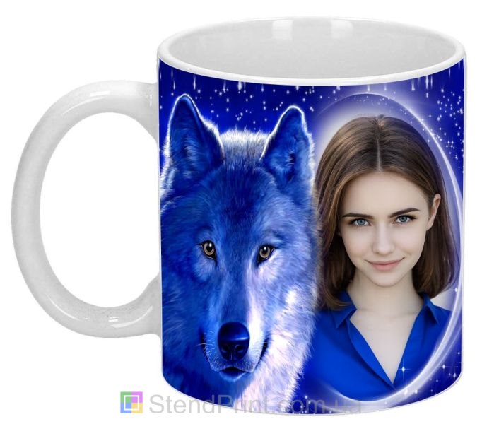 Чашка з фото вовк графічний стиль замовити