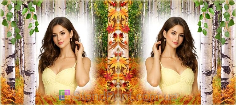 Чашка з фото осінній ліс берези та листя персональний фотодрук