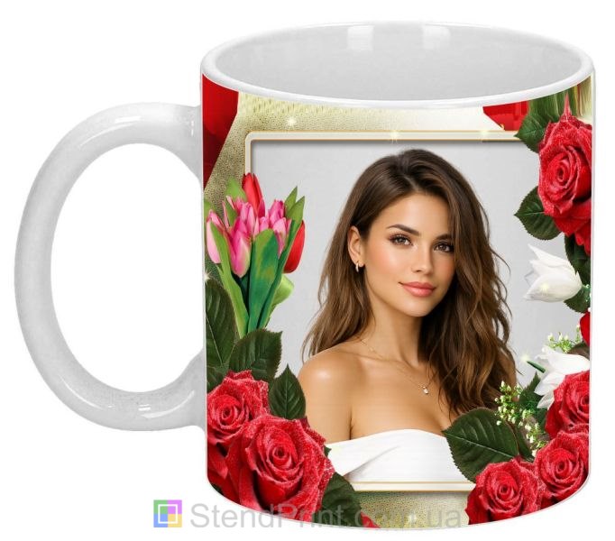 Чашка з фото для дівчини квітковий подарунок кружка з трояндами замовити
