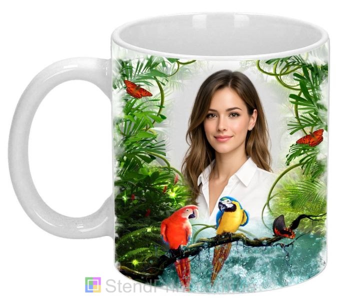 Кружка с фото экзотическая растительность попугаи заказать