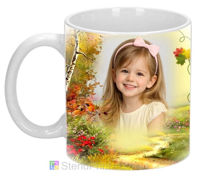Чашка з фото осінній ліс із листям і птахами персональний друк купити онлайн