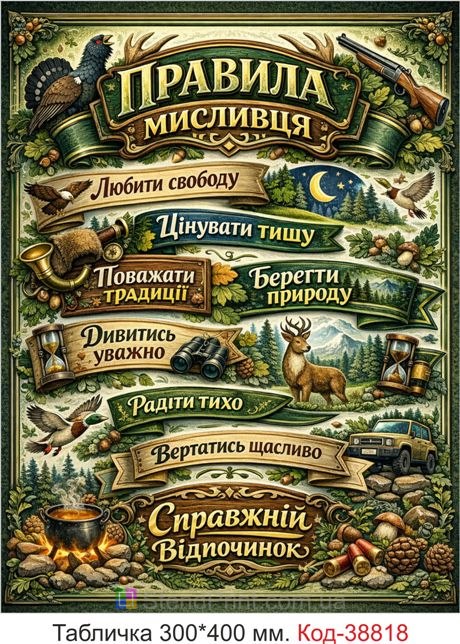 Декор мисливця на стіну правила мисливця постер