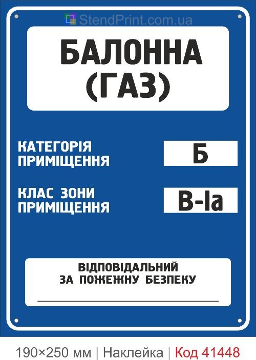 Балонна газ Б В-Ia наклейка категорія приміщення клас зони