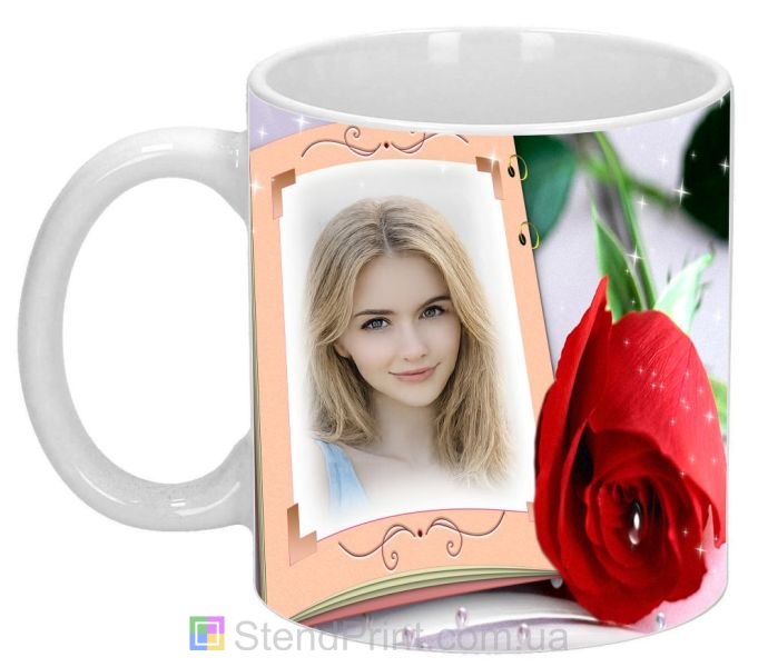 Кружка с фото красная роза рамка альбомный стиль заказать