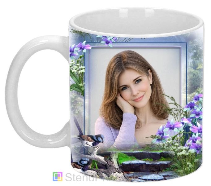 Чашка з фото квітучий сад, квіти та пташки — замовити