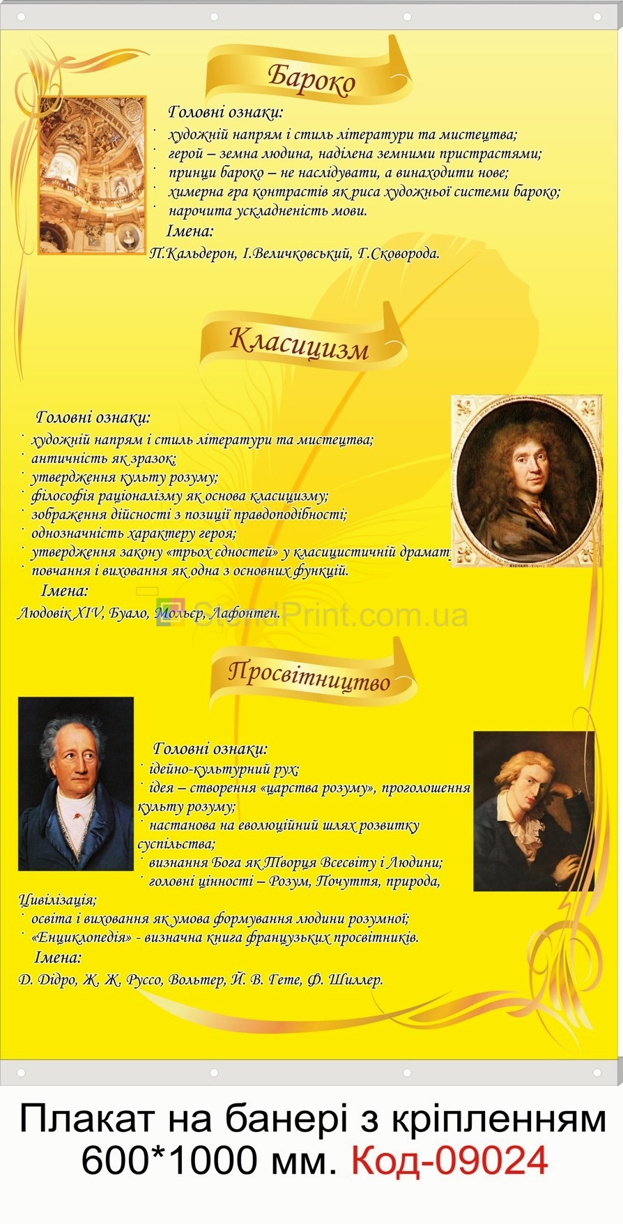 Бароко плакат на банері з направляючими в кабінет української мови та літератури