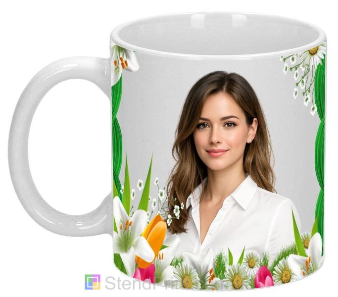 Чашка с фото для девушки с цветами нежный подарок заказать