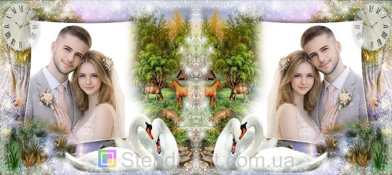 Чашка с фото домик у леса лошади и лебеди природа заказать