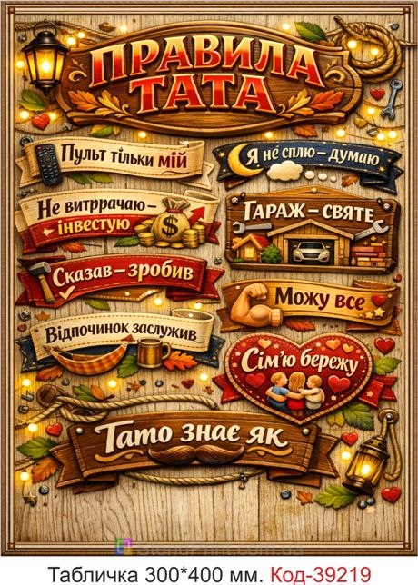 Табличка Правила папы в подарок для отца купить