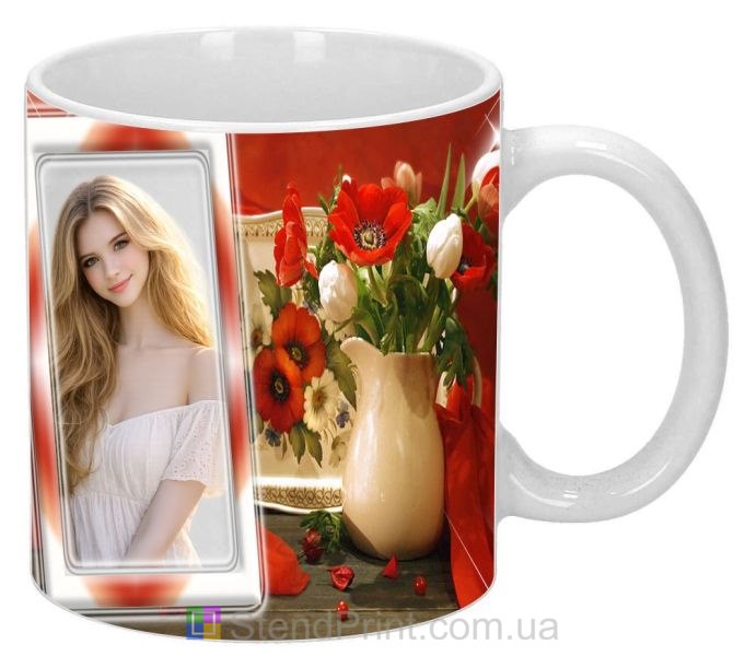 Чашка з фото тюльпани — весняний букет у глечику, замовити