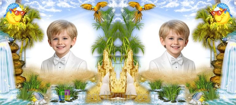 Детская кружка с фото песочное побережье и пальмы