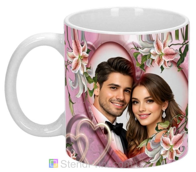 Горнятко з фото серце та лілії подарунок для закоханих замовити