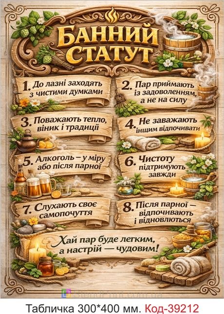 Табличка Банный устав для бани и сауны купить