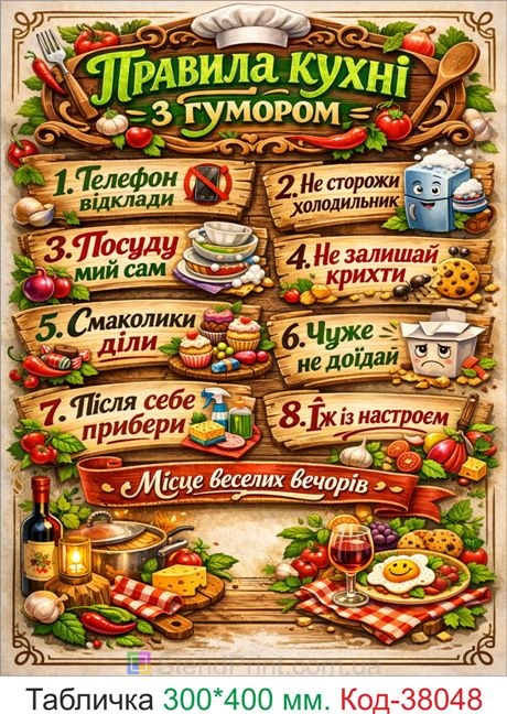 Табличка правила кухні з гумором купити декор