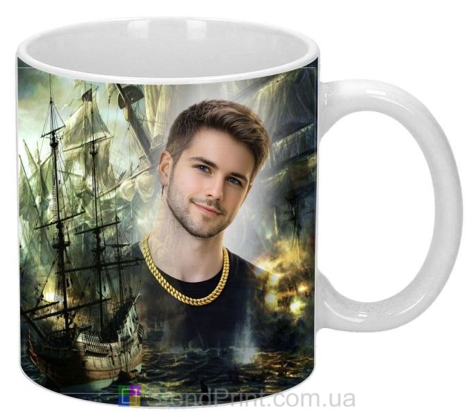 Кружка з фото на подарунок чоловіку з великими вітрильниками
