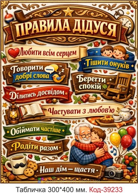 Табличка Правила дідуся в подарунок для дідуся купити онлайн