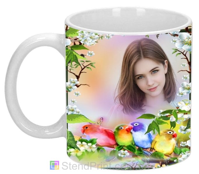 Кружка с фото весенние цветы попугаи заказать