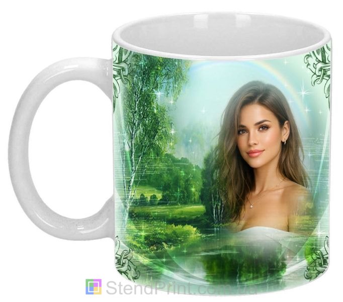 Кружка с фото пейзаж радуга ажурный декор заказать