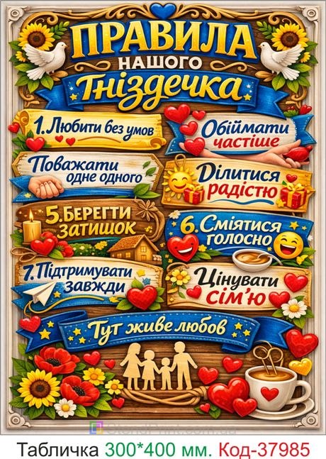 Купити табличку правила нашого гніздечка в подарунок для сім’ї