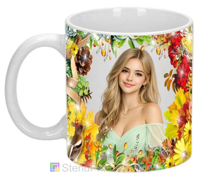 Чашка с фото осенние листья и ягоды персональная печать на чашке