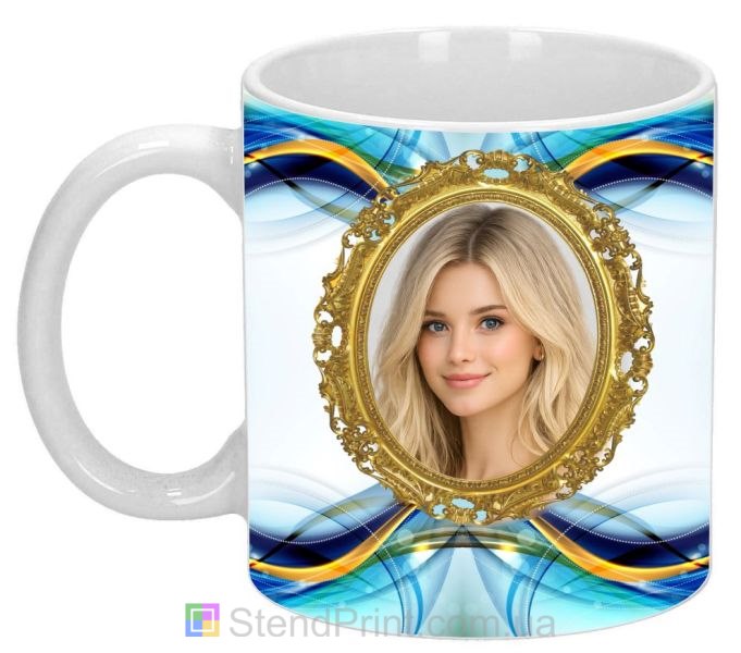 Чашка с фото для девушки с золотой рамкой стильный подарок заказать