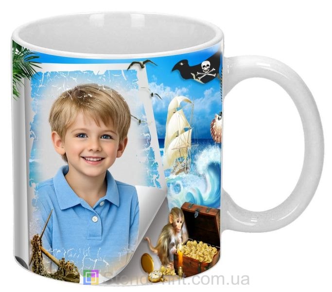 Детская кружка с фото морской фон и сокровища