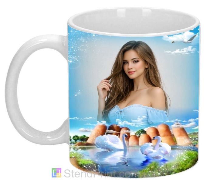 Кружка з фото лебеді, ставок і блакитне небо природа замовити