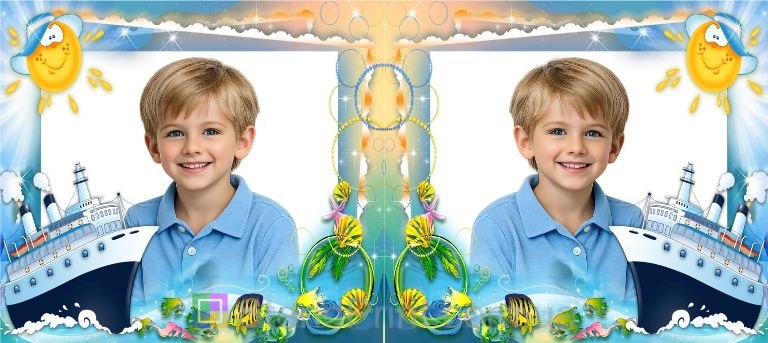 Детская кружка с фото море рыбки пароход рисунок