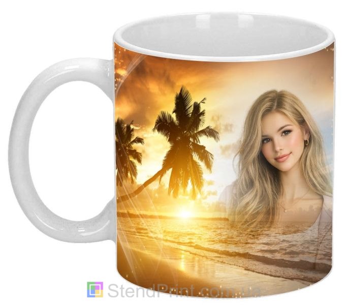 Кружка з фото романтичний захід сонця та пальми — замовити