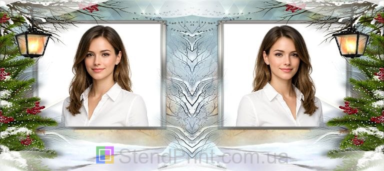 Персональна чашка з фото в зимовому стилі з ялиною та горобиною замовити друк фото онлайн