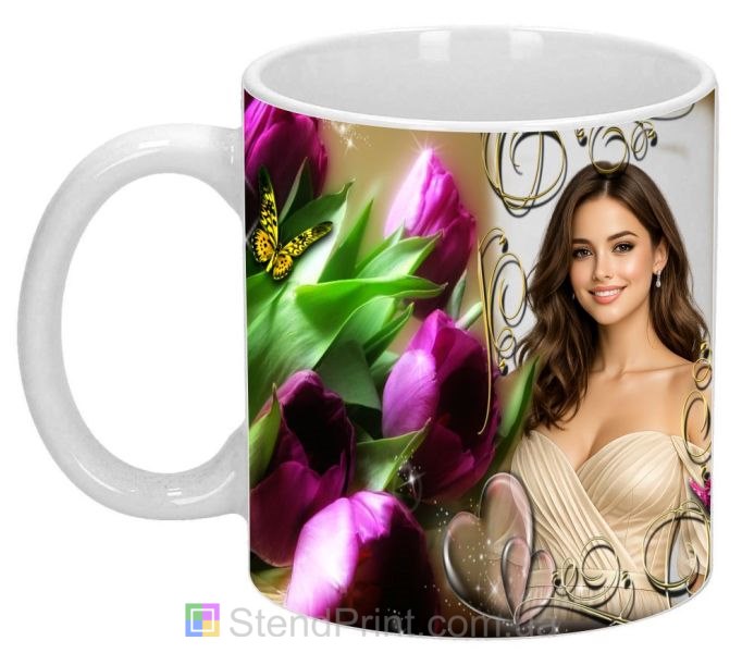 Горнятко з фото з тюльпанами та метеликом подарунок коханій купити онлайн