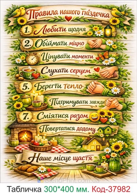 Декоративна табличка правила нашого гніздечка купити