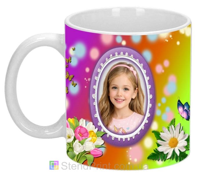 Чашка з фото для дівчинки яскравий подарунок кружка з метеликами замовити