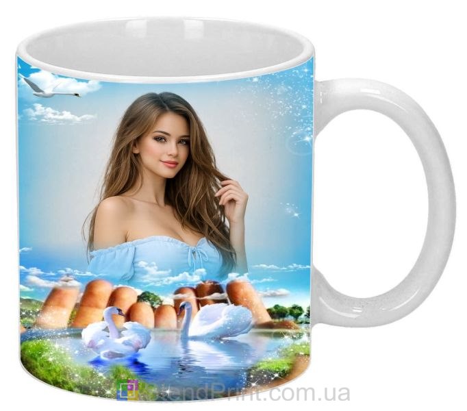 Кружка з фото лебеді, ставок і блакитне небо природа замовити