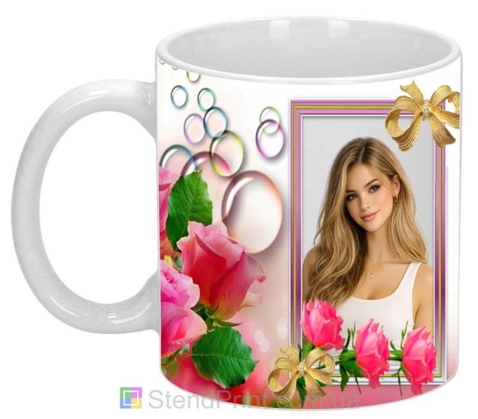 Кружка с фото для девушки с розами красивый подарок заказать