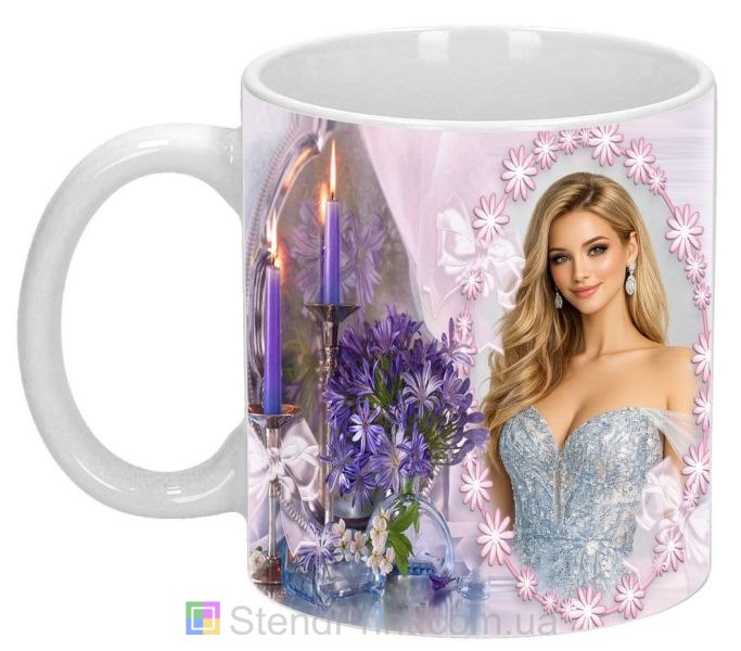 Чашка с фото цветы свечи весенний дизайн заказать